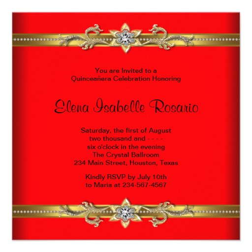 Elegant Red and Gold Quinceanera Invitations