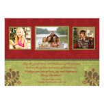 Elegant red and green 3 photo christmas flat card invite