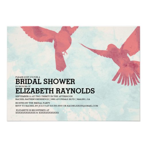 Elegant Red Bird Bridal Shower Invitations