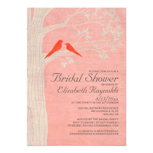 Elegant Red Birds Bridal Shower Invitations