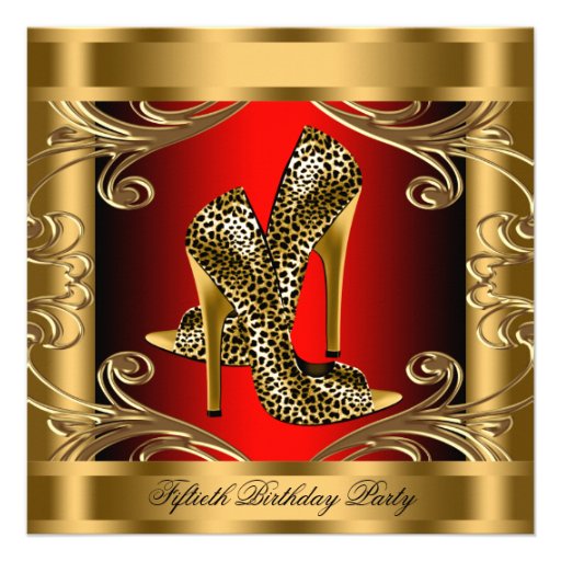 Elegant Red Black and Gold 50th Birthday Party Custom Announcements