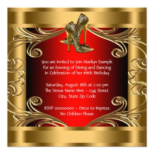 Elegant Red Black and Gold 50th Birthday Party Custom Announcements