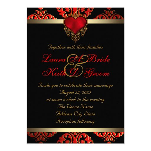 Elegant Red Black and Gold Wedding Personalized Announcements