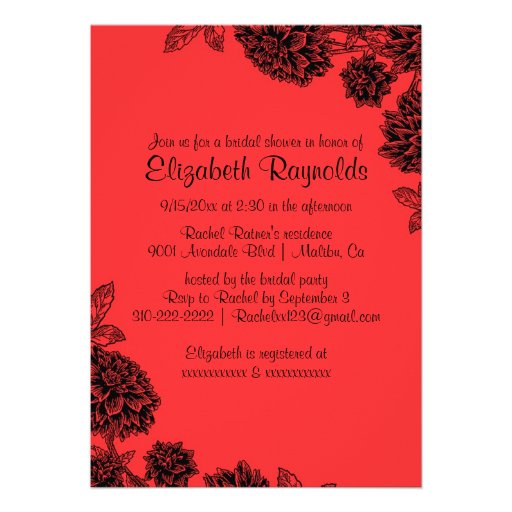 Elegant Red & Black Bridal Shower Invitations