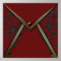 Elegant Red Black Damask Gold Event Poster