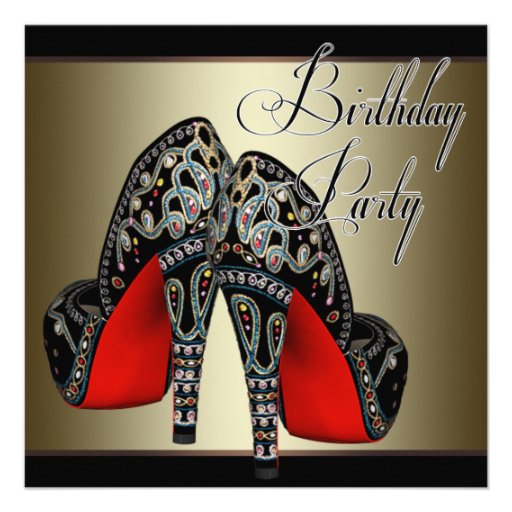 Elegant Red Black Gold High Heels Birthday Party Custom Invites