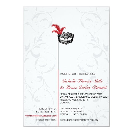 Elegant Red Black Masquerade Wedding Invitations | Zazzle
