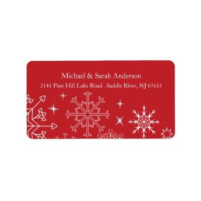 Elegant Red Christmas Snowflakes Address Label
