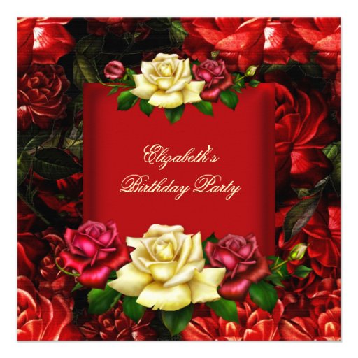 Elegant Red Cream Gold Flowers Birthday Party 2 Invitations