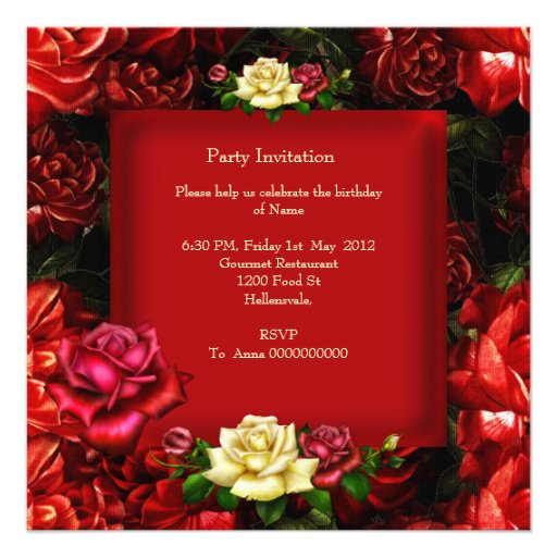 Elegant Red Cream Gold Flowers Birthday Party 2 Invitations