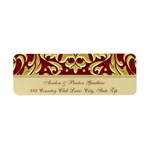 Elegant Red Damask Gold Metal Address Label