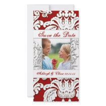 Elegant Red Damask Save the DateYour Photo photo cards by samack Elegant Red Damask Save the DateYour Photo photo cards