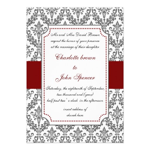 elegant red ,damask wedding invitation
