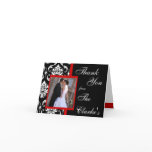 Elegant Red Damask Wedding Photo Thank You Cards