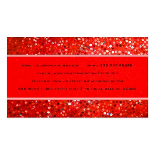 Elegant Red Glitter Party Planner Business Card (back side)