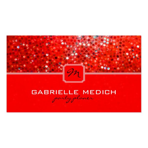 Elegant Red Glitter Party Planner Business Card (front side)