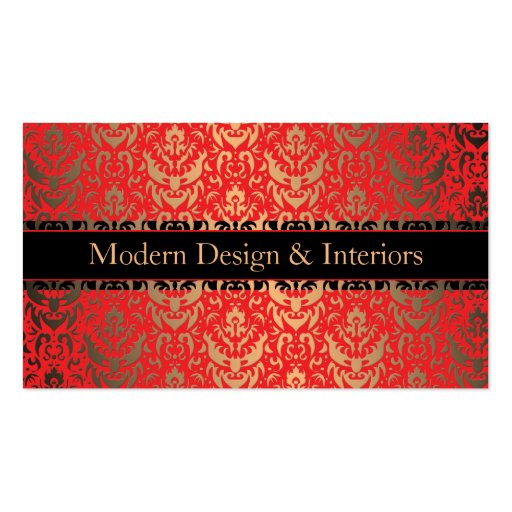 Elegant Red, Gold and Black Damask Fancy Design Business Card (back side)