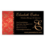 Elegant Red, Gold and Black Damask Fancy Design Business Card