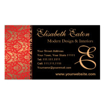 Elegant Red, Gold and Black Damask Fancy Design business cards