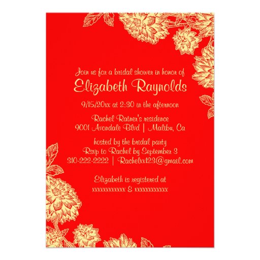 Elegant Red & Gold Bridal Shower Invitations