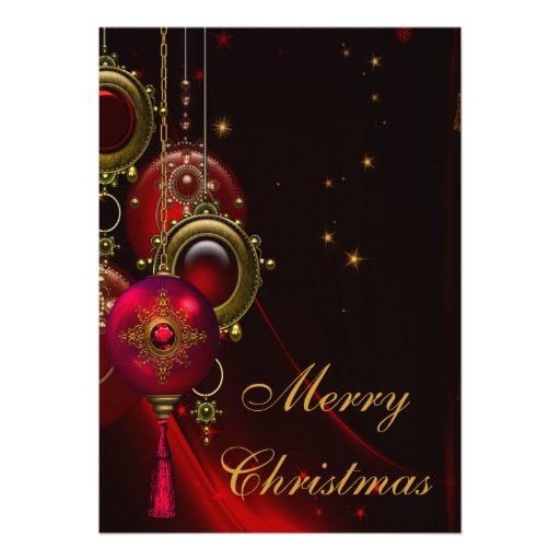Elegant Red Gold Christmas Holiday Party Custom Invitation