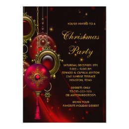 Elegant Red Gold Christmas Holiday Party 5x7 Paper Invitation Card