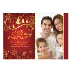Elegant Red Gold Christmas Tree Holiday Photo Card