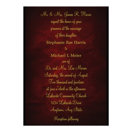 Elegant Red Gold Monogram Wedding Invitation