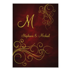 Elegant Red Gold Monogram Wedding Invitation