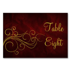 Elegant Red Gold Swirl Table Card