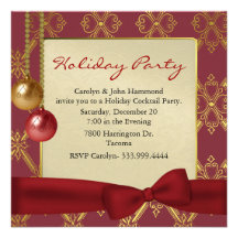 Elegant Red & Gold Tone Holiday Party Invitation