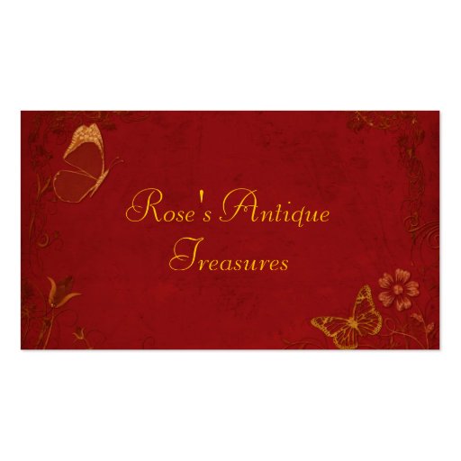 Elegant Red & Gold Vintage Butterflies Business Card Templates (front side)