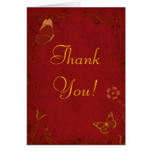 Elegant Red & Gold Vintage Butterflies Greeting Cards