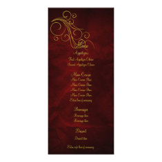 Elegant Red Gold Wedding Menu Rack Card
