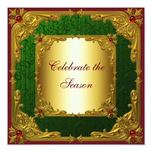 Elegant Red Green Gold Christmas Party Personalized Invitations
