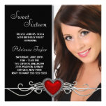 Elegant Red Heart Photo Birthday Party Personalized Invites