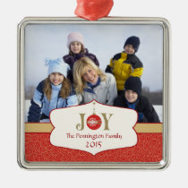 Elegant red joy christmas holiday photo ornament