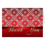 Elegant Red & Lace Damask Thank You Card