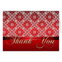 Elegant Red & Lace Damask Thank You Card