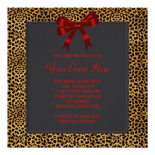 Elegant Red Leopard Party Template Custom Announcement