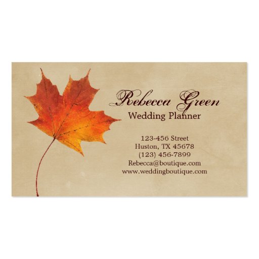 Elegant Red Maple Leaves Fall vintage Business Card (front side)