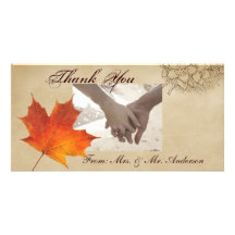 Elegant Red Maple Leaves Fall Wedding Photo Greeting Card