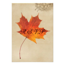 Elegant Red Maple Leaves Fall Wedding RSVP Personalized Invites
