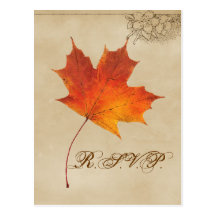 Elegant Red Maple Leaves Fall Wedding RSVP Post Cards