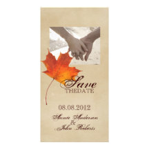 Elegant Red Maple Leaves Fall Wedding savethedate Photo Card Template