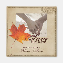 Elegant Red Maple Leaves save the date wedding Magnet