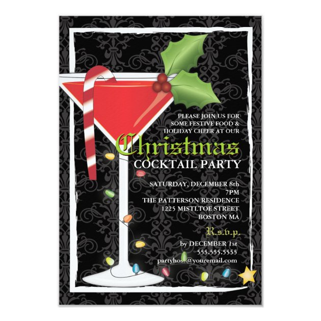 Elegant Red Martini Christmas Cocktail Party Card (front side)