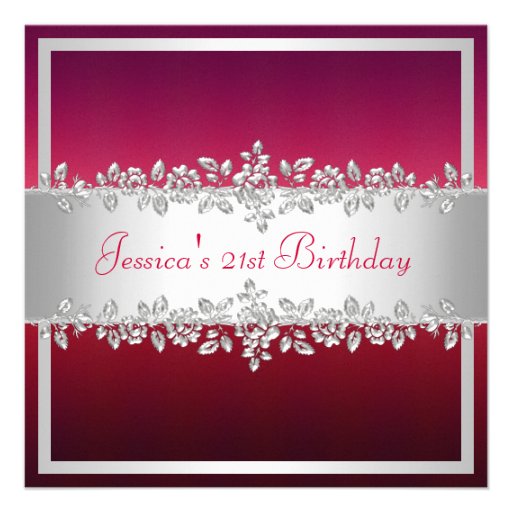 Elegant Red Pink Silver Roses Birthday Party Personalized Invitations