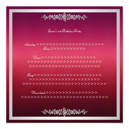 Elegant Red Pink Silver Roses Birthday Party Personalized Invitations