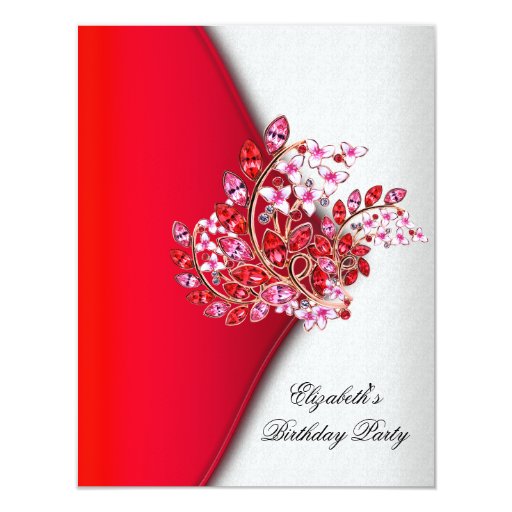 Elegant Red Pink White Jewel Birthday Party Personalized Invitations